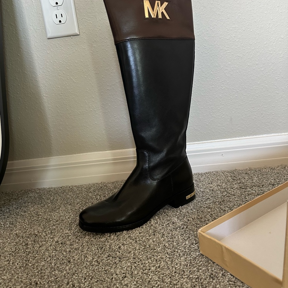 Michael Kors Black and Brown Over the Knee Boots
